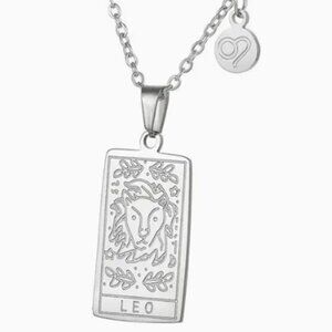 Leo Zodiac Pendant Necklace 18K Gold Electro-Plated Stainless Steel Silver